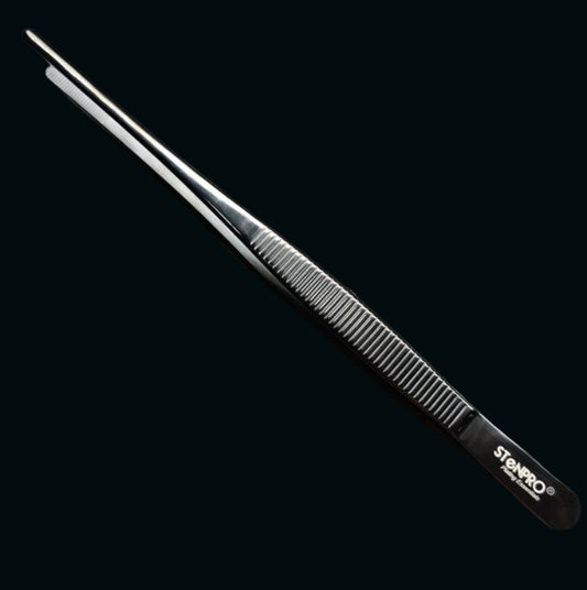 STenPro® Black & Steel 20cms Straight Plating Tweezers - TCC